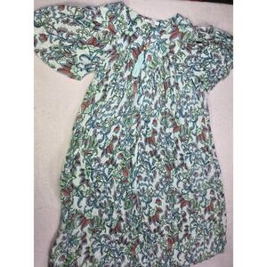 Go Softly Patio Dress Rayon Boho Floral Midi Small Tassel Tie Cottagecore Flowy